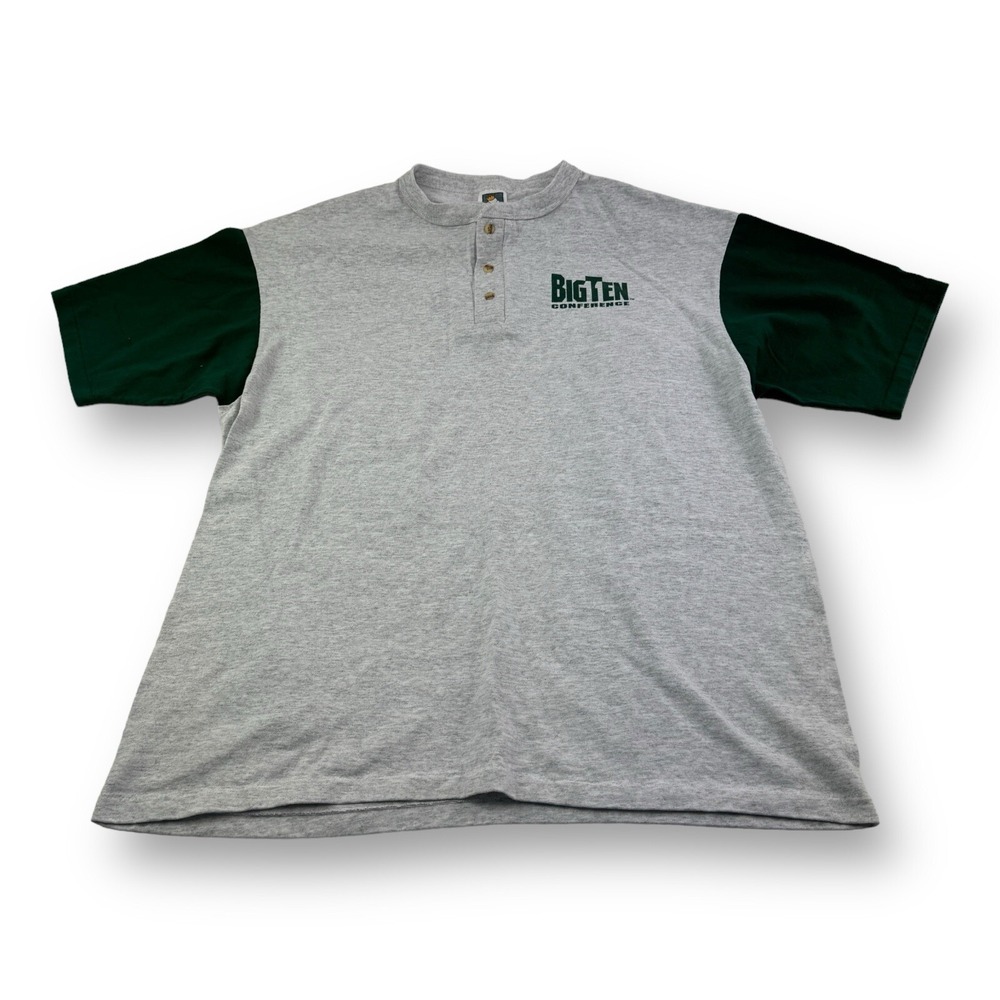 Vintage Cotton Deluxe USA Gray & Green Big Ten Michigan State Henley Shirt Sz XL